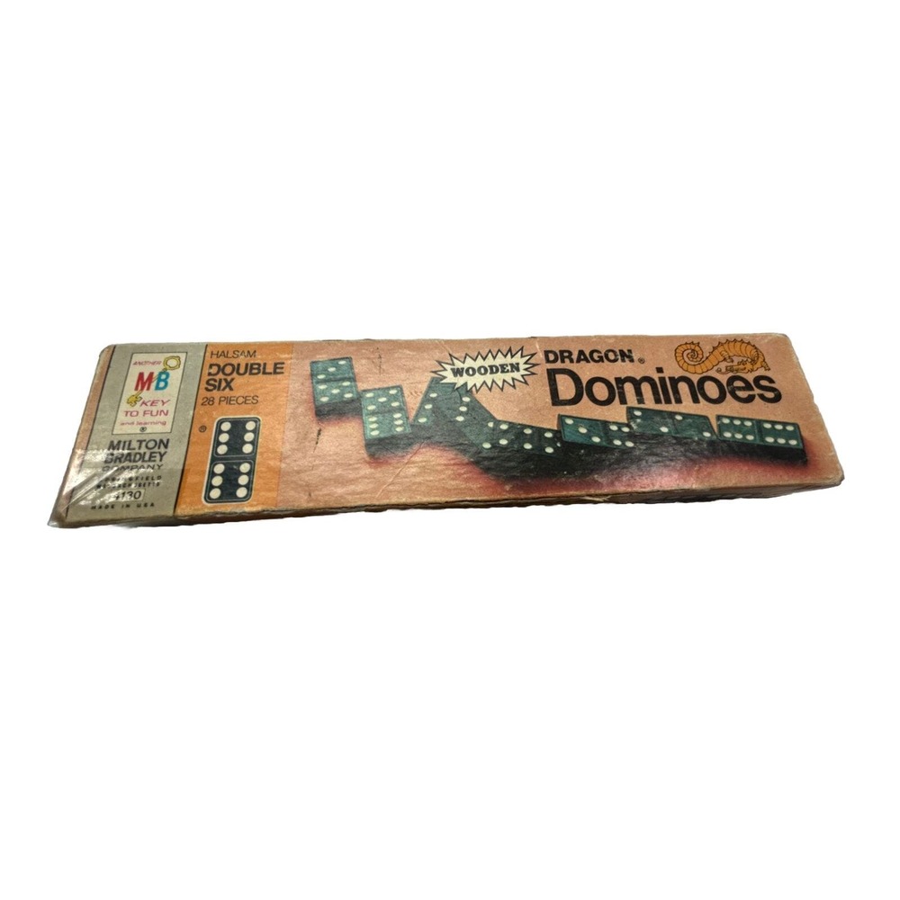 Vintage Milton Bradley Dragon Double Six Dominoes 1970 Complete Box Top‎ Missing